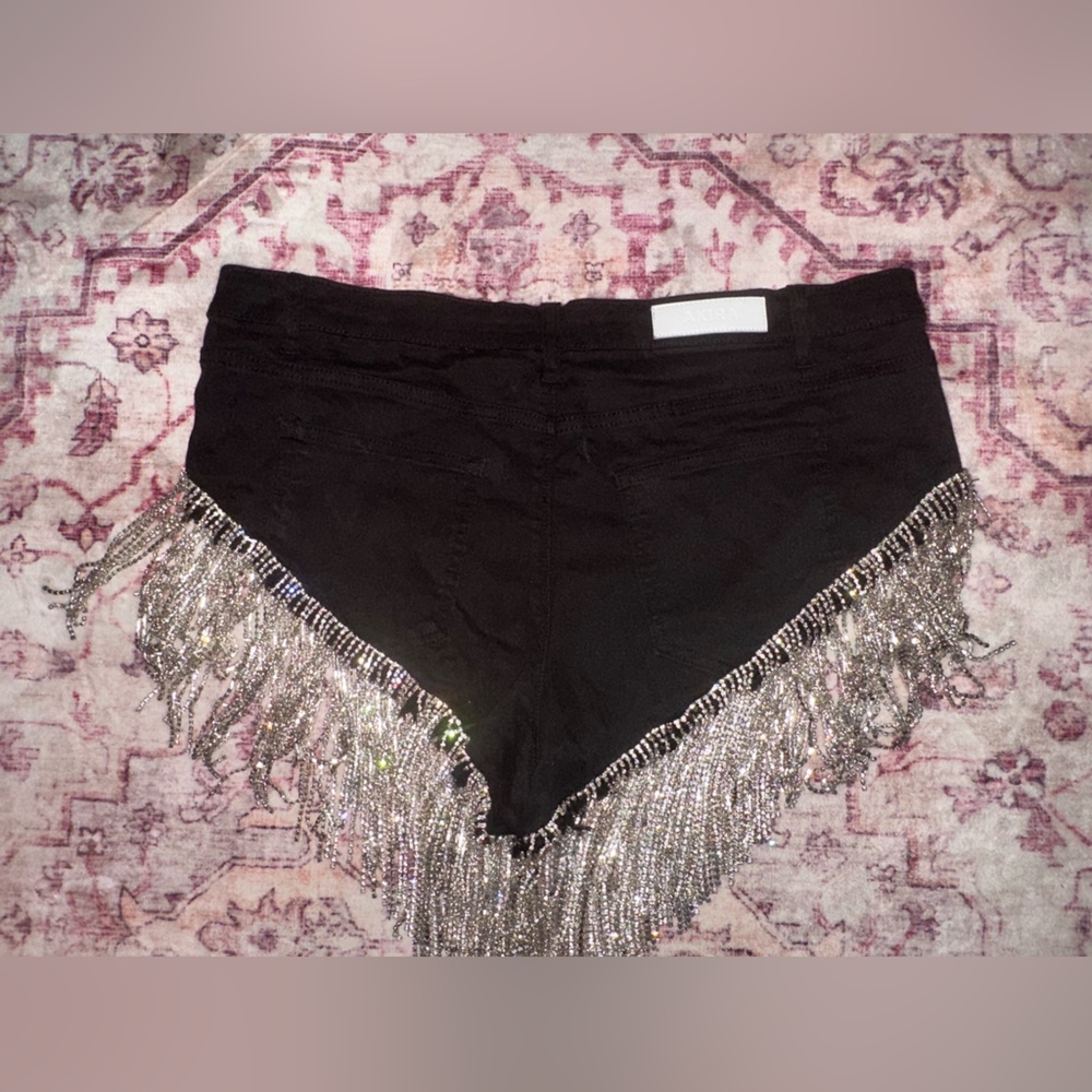 Akira WATERFALL RHINESTONE DENIM bling hight cut daisy duke glam SHORTS size 2x - Picture 6 of 13